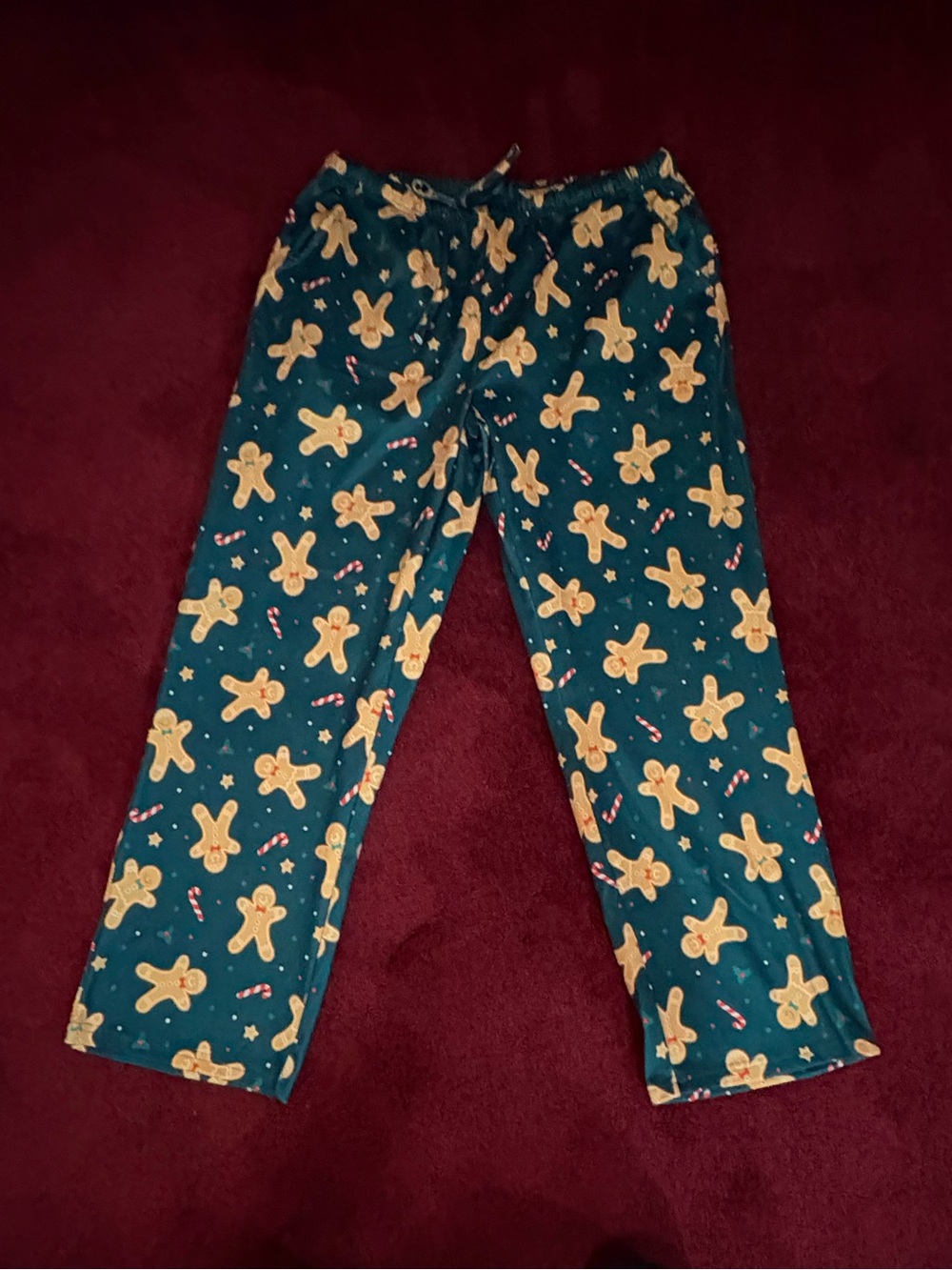 Men's Teal Gingerbread Print Lounge Pants - Holiday Pajama Bottoms